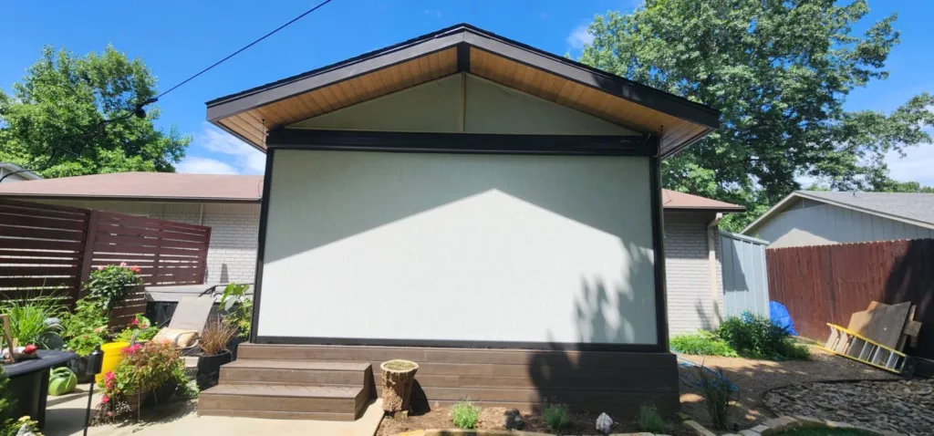 Closed in motorized porch screens Stone texture