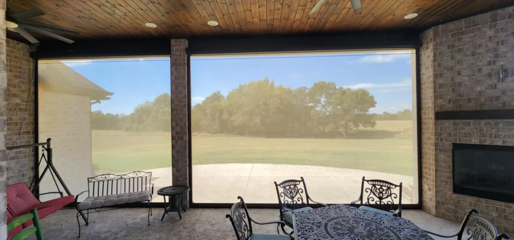 Screen enclosure motorized screens Sable bronze housing