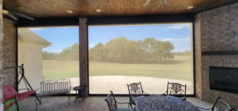 Screen enclosure motorized screens Sable bronze housing Screen enclosure motorized screens Sable bronze housing